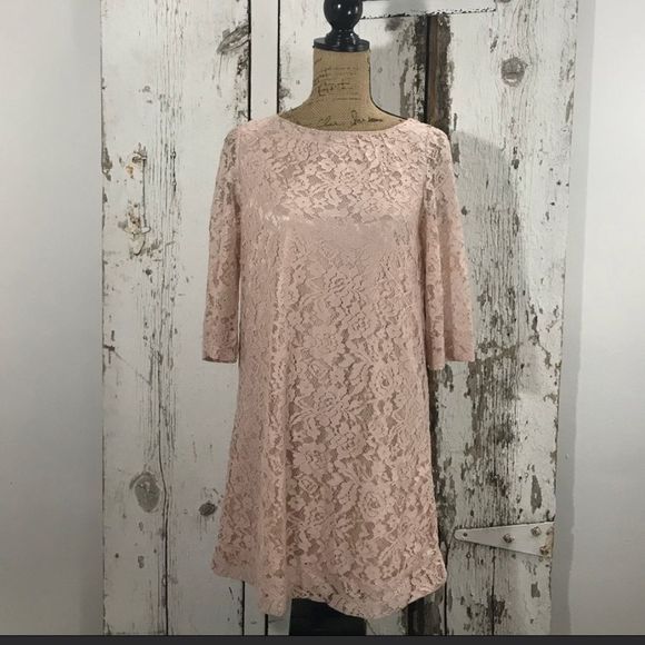 Fossil Blush 3/4 Sleeve shift lace Dress - Picture 1 of 6